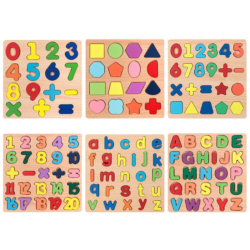 Wooden Children'S Early Education Building Blocks Alphanumeric Shape Color Cognitive Kindergarten Puzzle Board Matching Educational Toys - Image 2